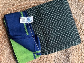 Patteda Anchu - Bottle Green - Blue and Green Border