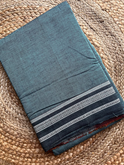 Hubli Revival Saree - Single sided border - muted teal blue