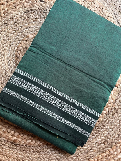 Hubli Revival Saree - Single sided border - Bottle Green