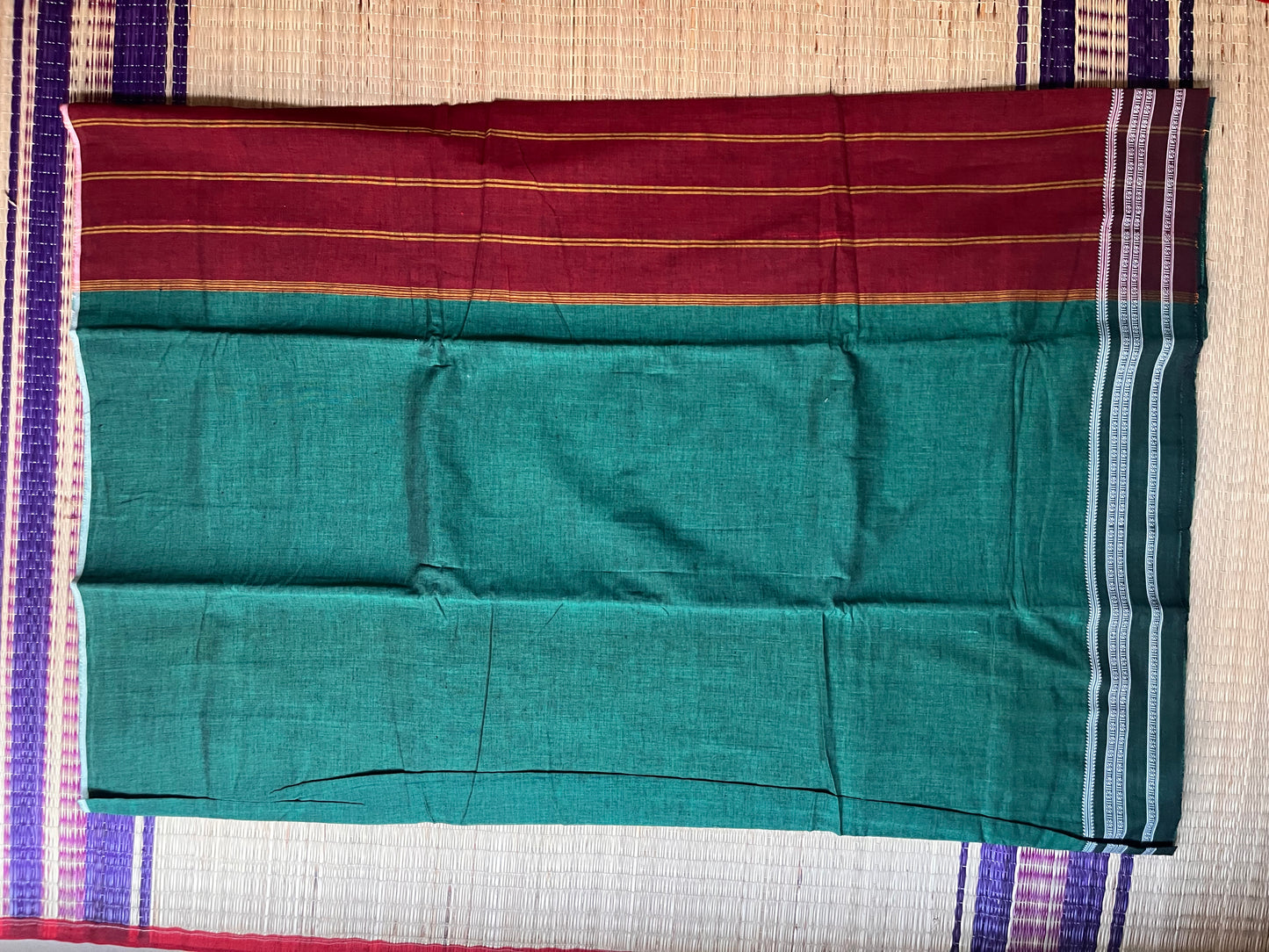 Hubli Revival Saree - Single sided border - Bottle Green