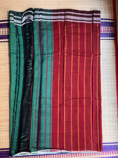 Hubli Revival Saree - Single sided border - Bottle Green