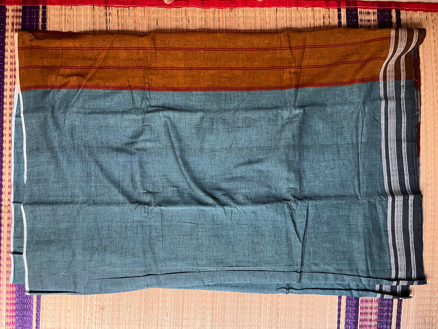 Hubli Revival Saree - Single sided border - muted teal blue