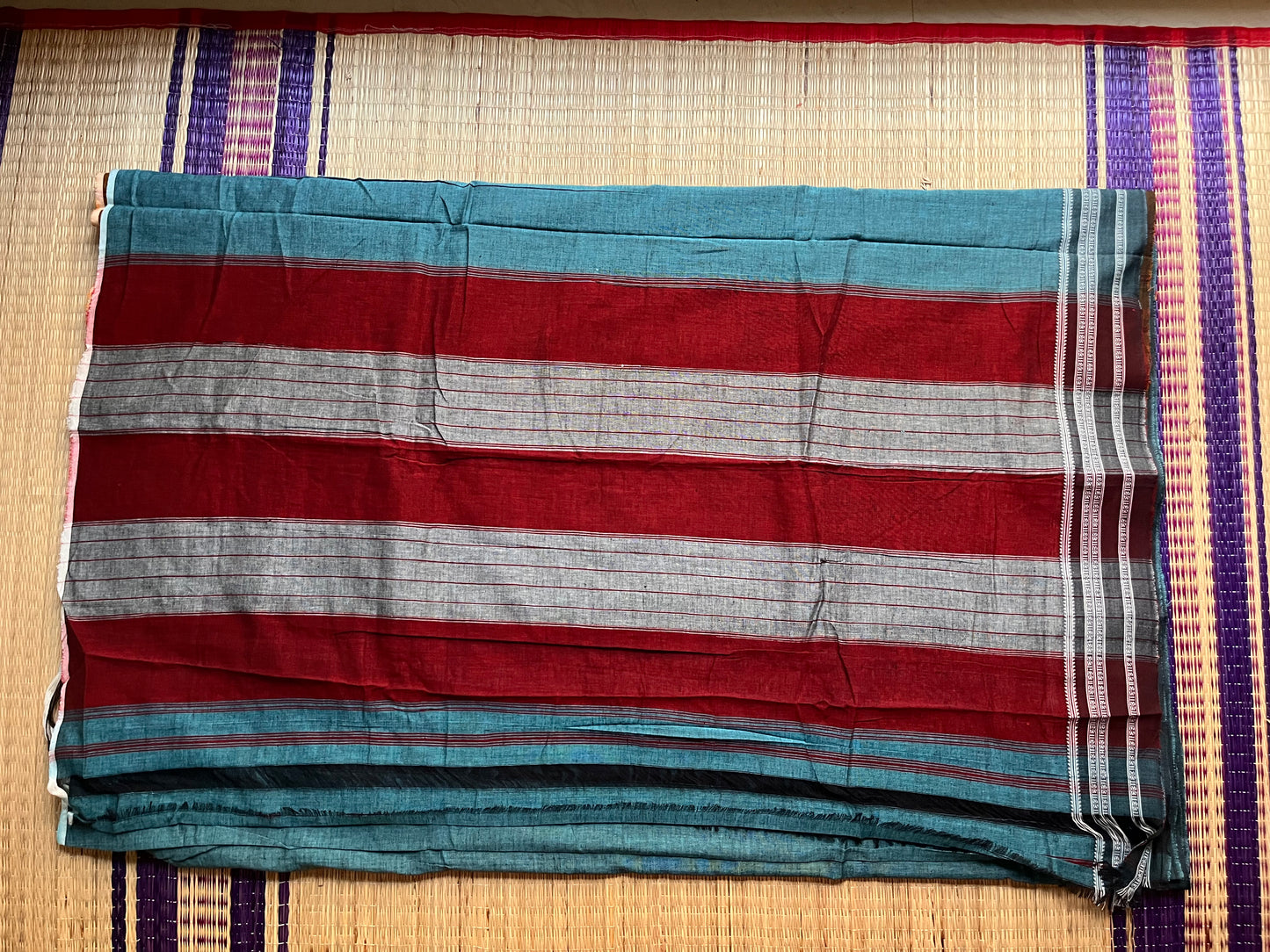 Hubli Revival Saree - Single sided border - muted teal blue
