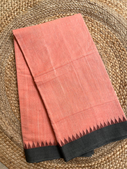 Ponduru Khaddar -  Peach with Charcoal Grey Border