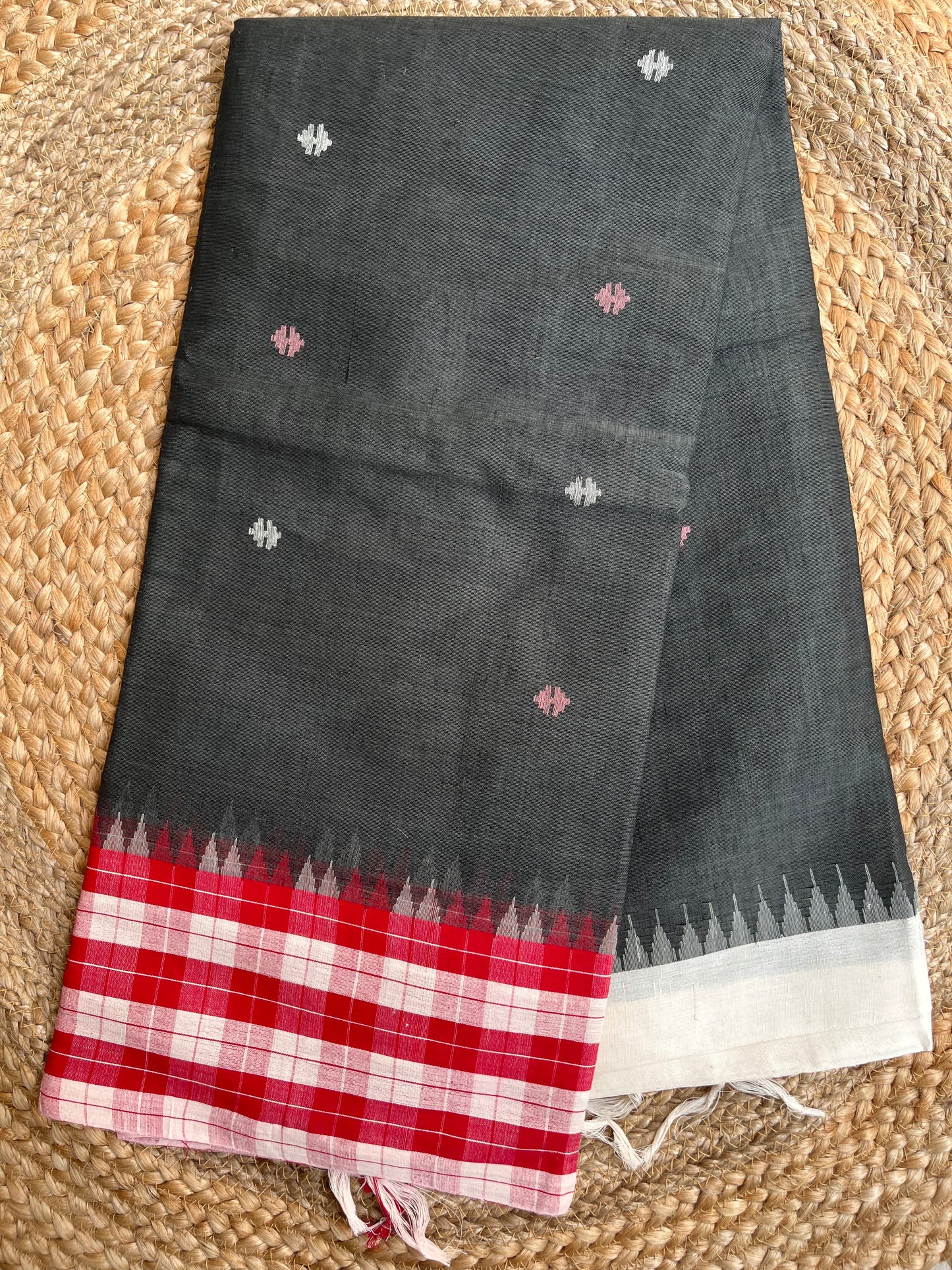 Ponduru Khaddar -  Charcoal Grey With checks Border
