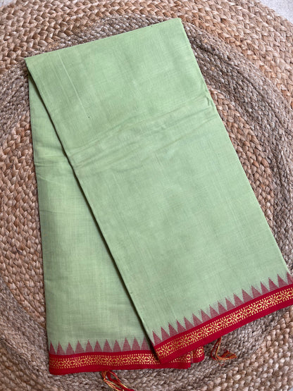 Ponduru Khaddar -  Light Green with Red Border