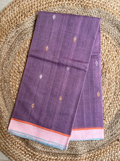 Ponduru Khaddar -  Dusty Mauve with Lavendar Undertone With Zari