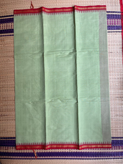 Ponduru Khaddar -  Light Green with Red Border