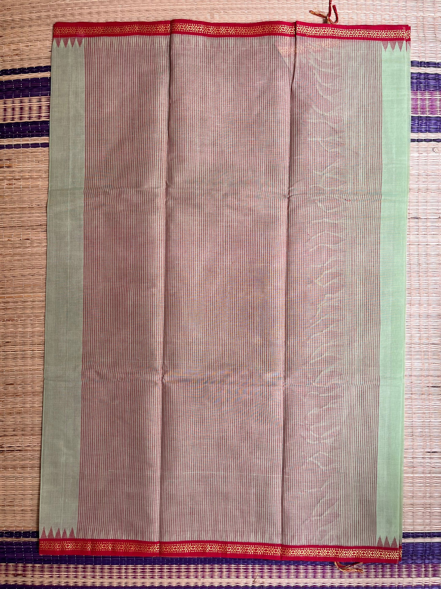 Ponduru Khaddar -  Light Green with Red Border