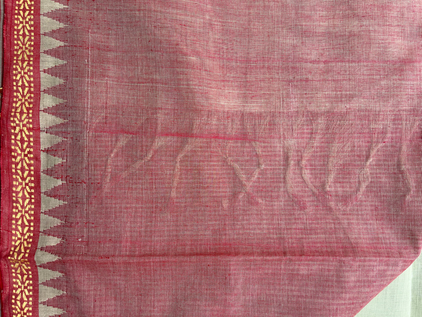 Ponduru Khaddar -  Light Green with Red Border