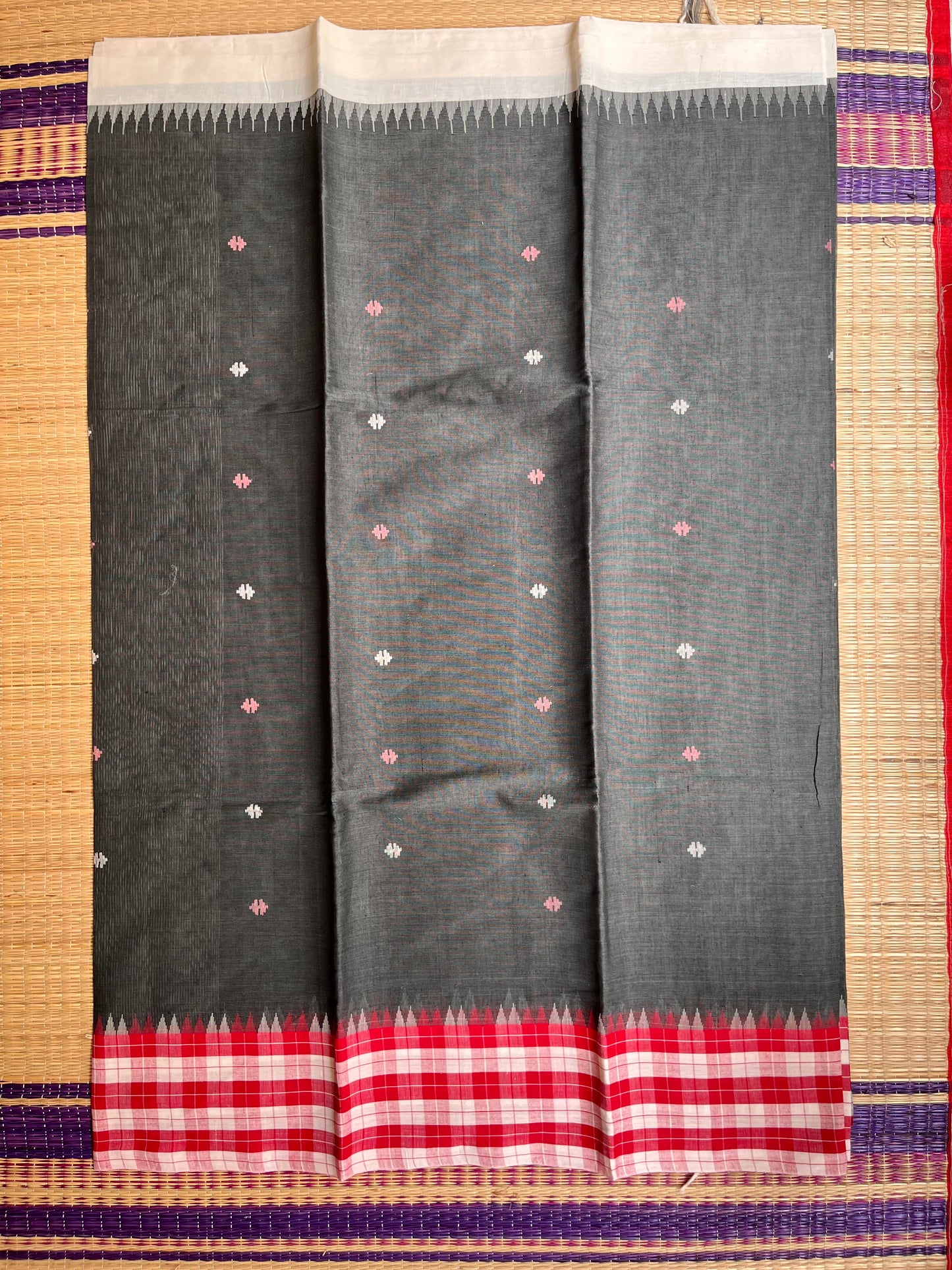 Ponduru Khaddar -  Charcoal Grey With checks Border
