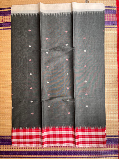 Ponduru Khaddar -  Charcoal Grey With checks Border