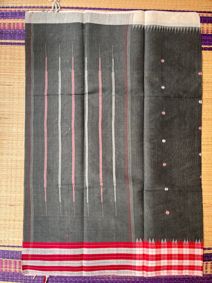 Ponduru Khaddar -  Charcoal Grey With checks Border