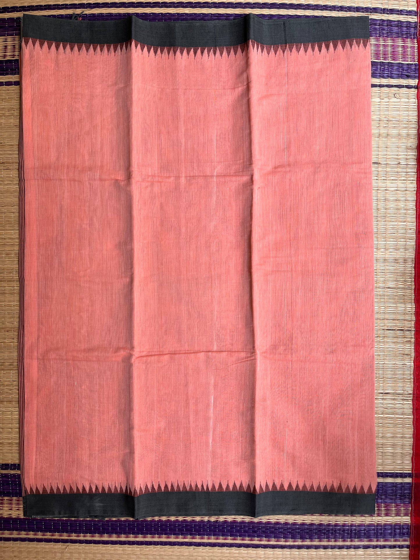 Ponduru Khaddar -  Peach with Charcoal Grey Border