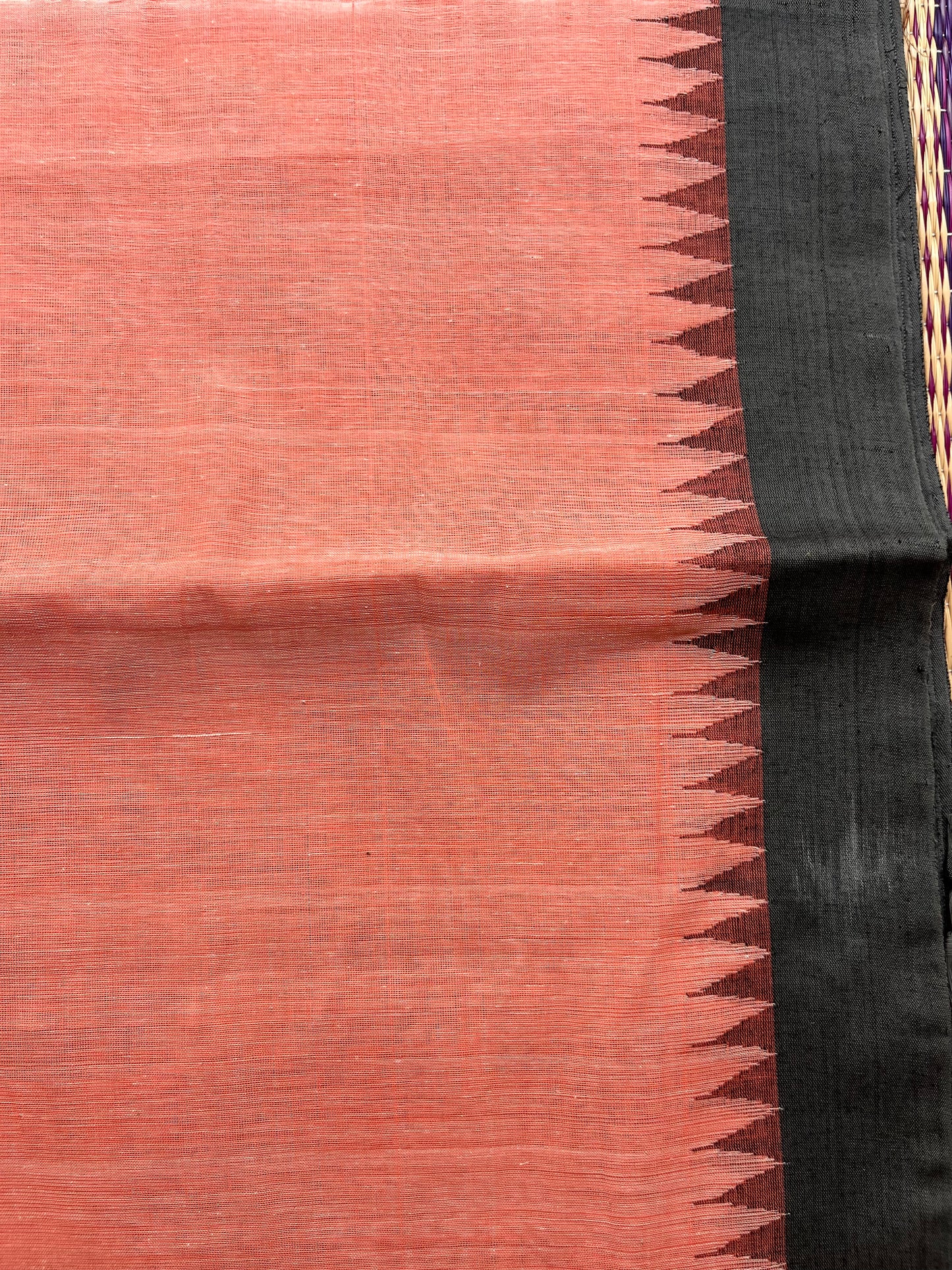 Ponduru Khaddar -  Peach with Charcoal Grey Border
