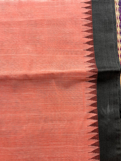 Ponduru Khaddar -  Peach with Charcoal Grey Border