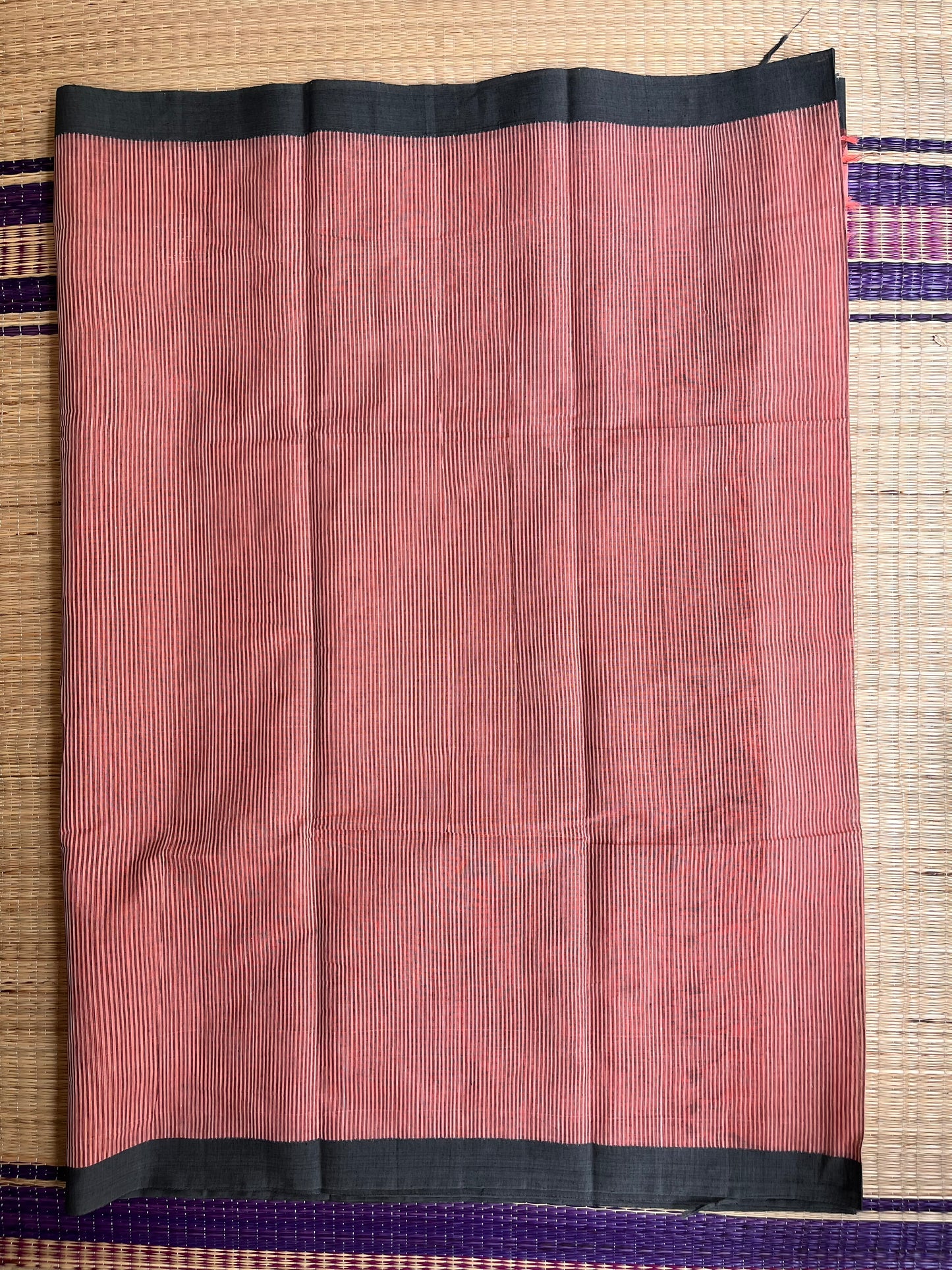 Ponduru Khaddar -  Peach with Charcoal Grey Border