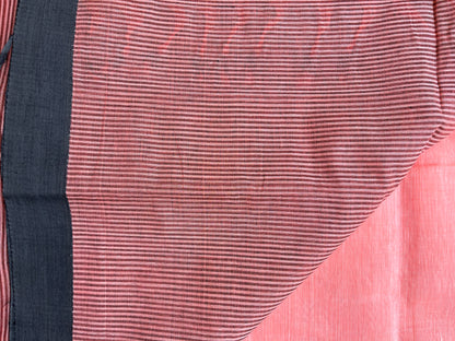 Ponduru Khaddar -  Peach with Charcoal Grey Border