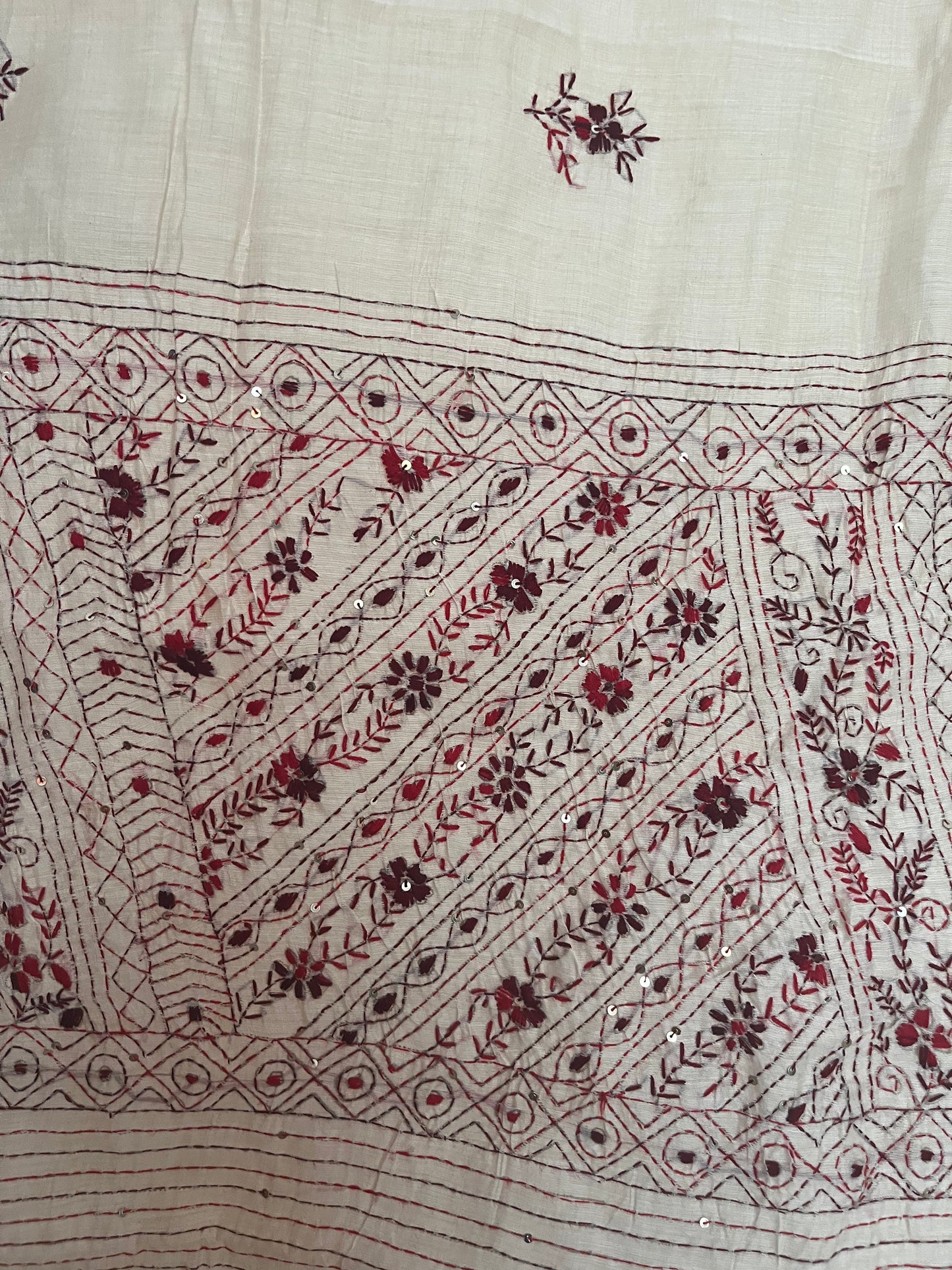 Bullion Saree - Cream with Maroon