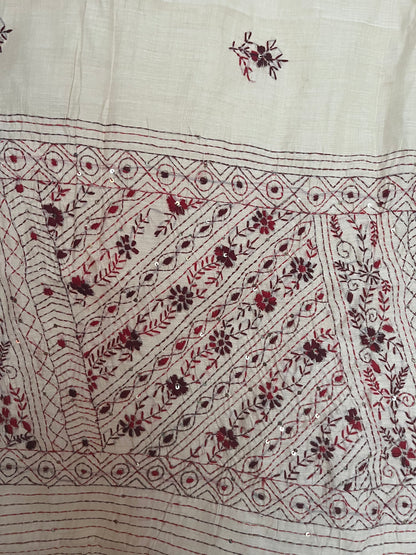 Bullion Saree - Cream with Maroon