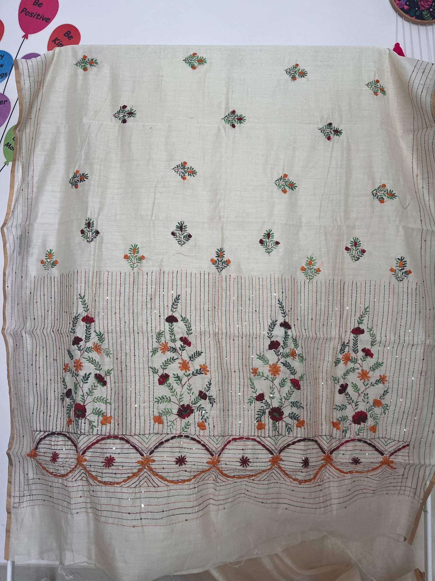 Bullion Saree - Cream with Yellow and Maroon