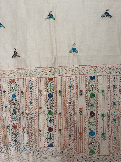 Bullion Saree - Cream with Multi Colour Embroidery