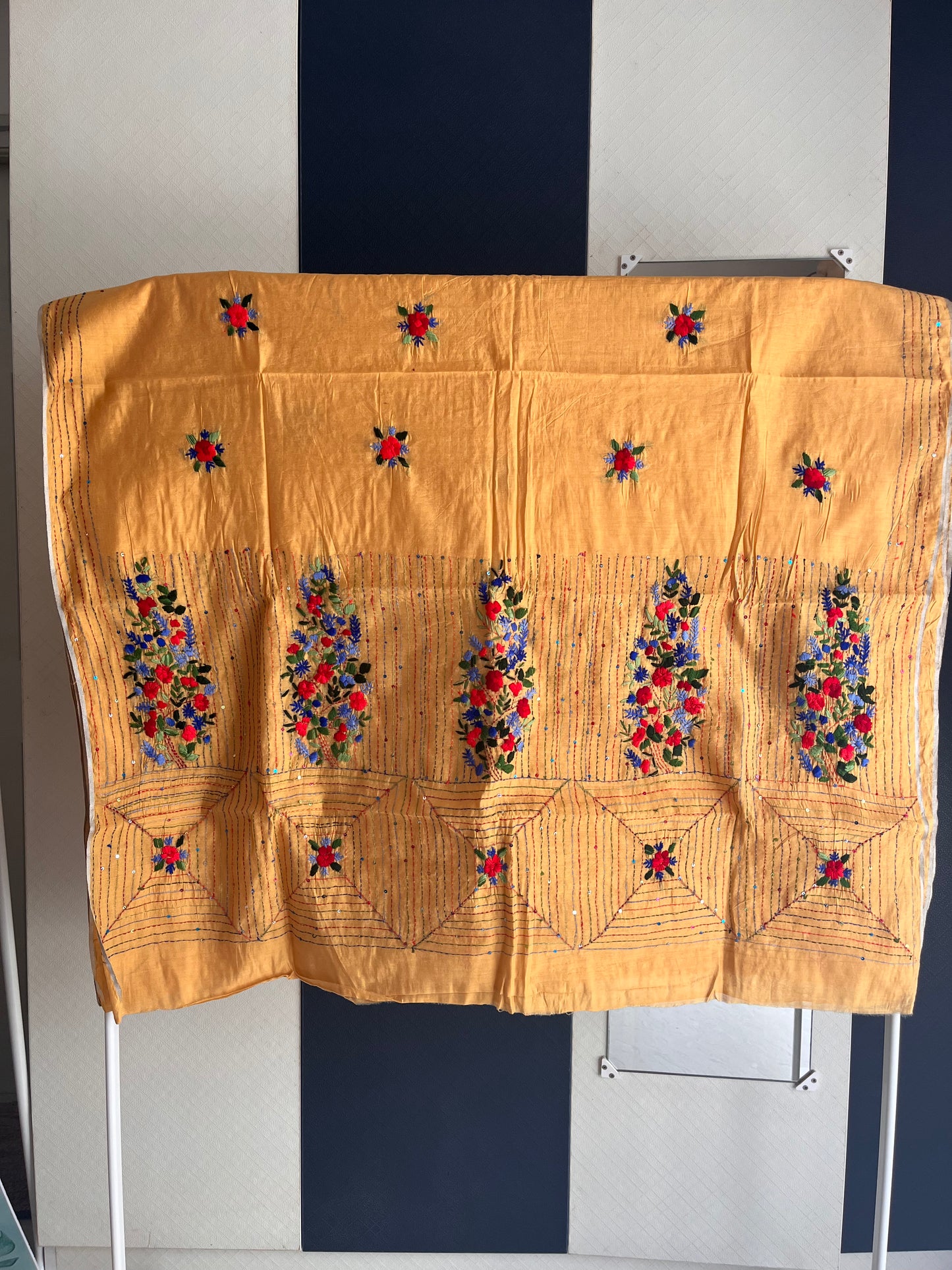Bullion Saree - Mango Yellow with Roses