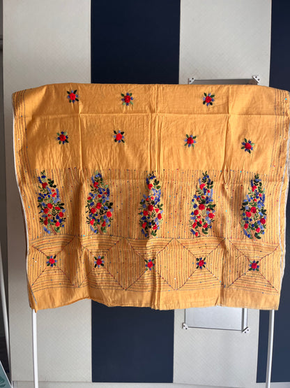 Bullion Saree - Mango Yellow with Roses