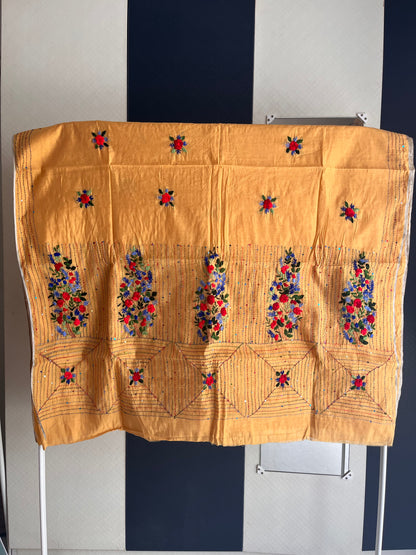 Bullion Saree - Mango Yellow with Roses