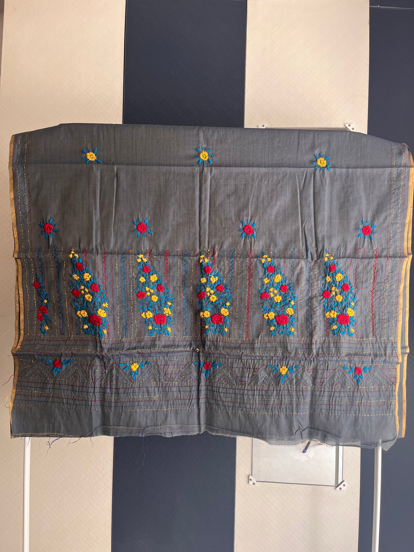 Bullion Saree - Charcoal Grey