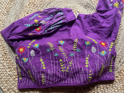 Hand-Embroidered Cotton Blouse - French Knots