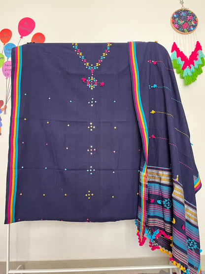 Bhujodi Kala Cotton Suits - Navy Blue