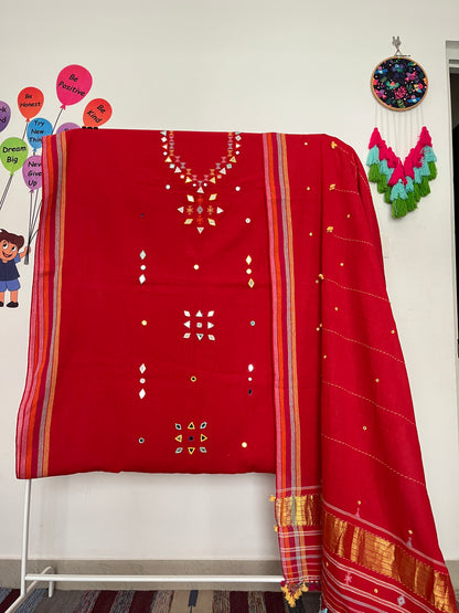 Bhujodi Kala Cotton Suits - Red