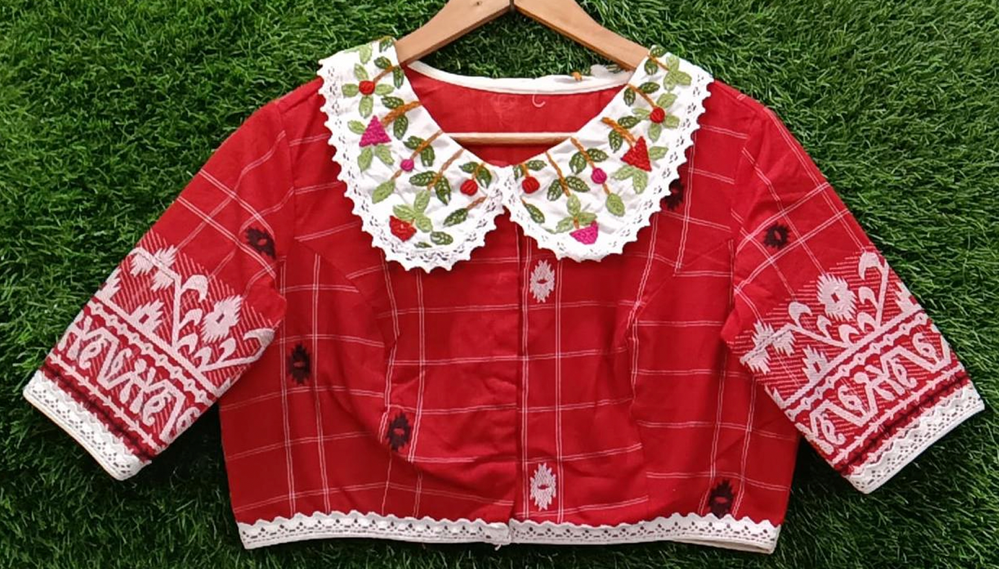 Jamdani Cotton Blouse - Collar embroidery