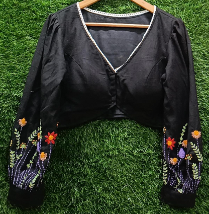 Hand-Embroidered Cotton Blouse - French Knots