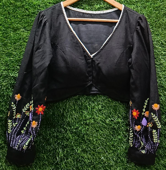 Hand-Embroidered Cotton Blouse - French Knots