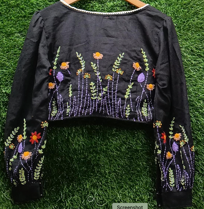 Hand-Embroidered Cotton Blouse - French Knots