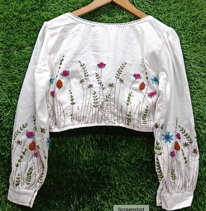 Hand-Embroidered Cotton Blouse - French Knots