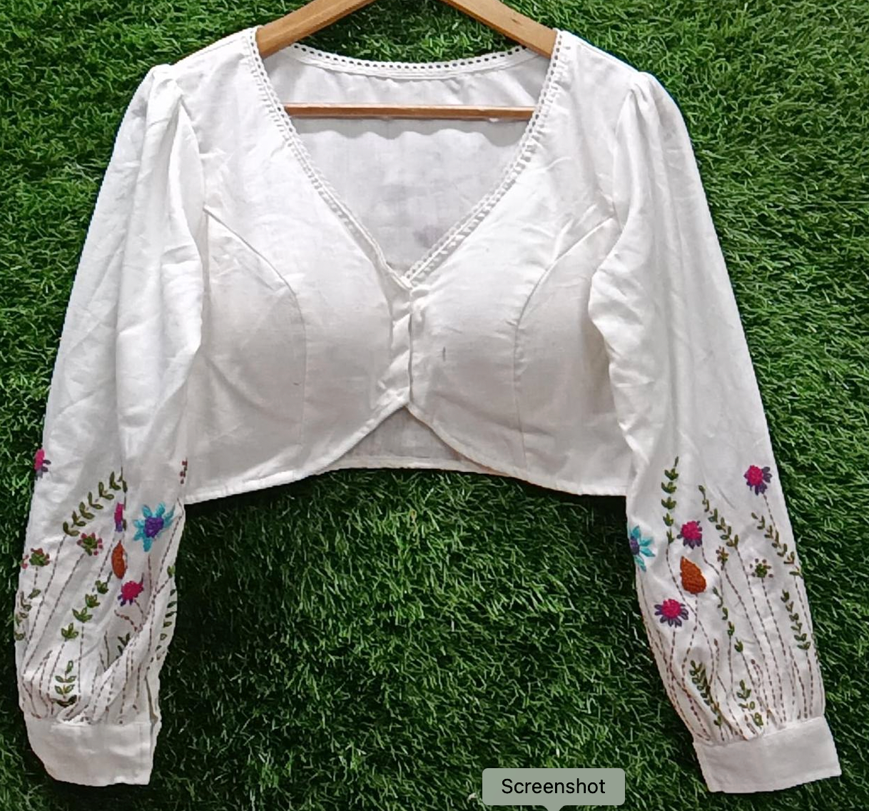 Hand-Embroidered Cotton Blouse - French Knots