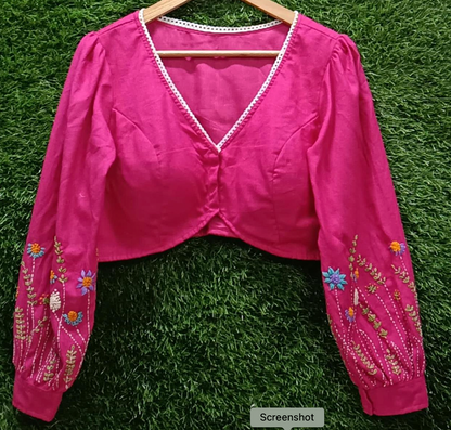 Hand-Embroidered Cotton Blouse - French Knots
