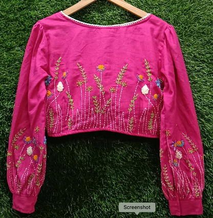 Hand-Embroidered Cotton Blouse - French Knots