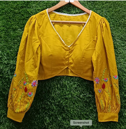 Hand-Embroidered Cotton Blouse - French Knots