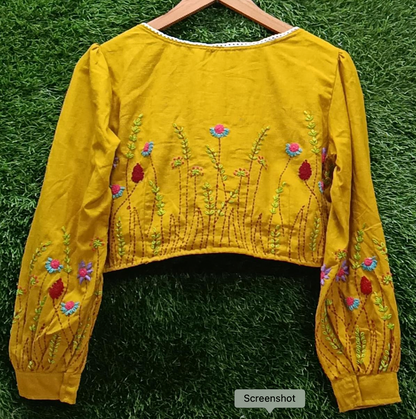 Hand-Embroidered Cotton Blouse - French Knots