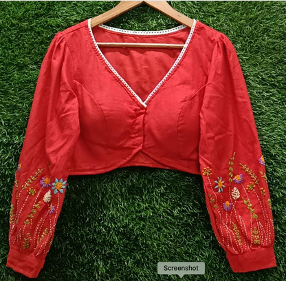 Hand-Embroidered Cotton Blouse - French Knots