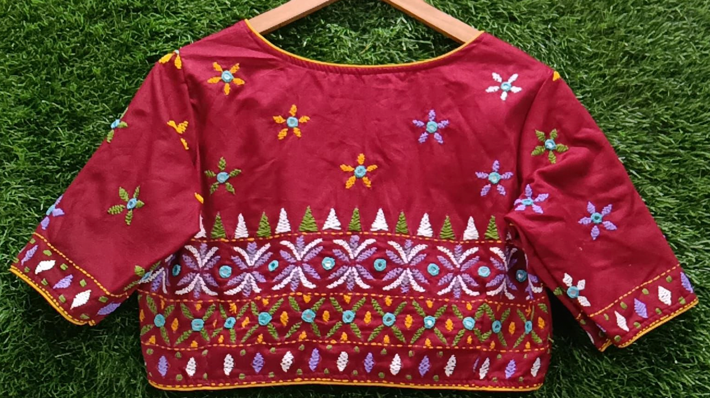 Kutch-Inspired Hand-Embroidered Cotton Blouse