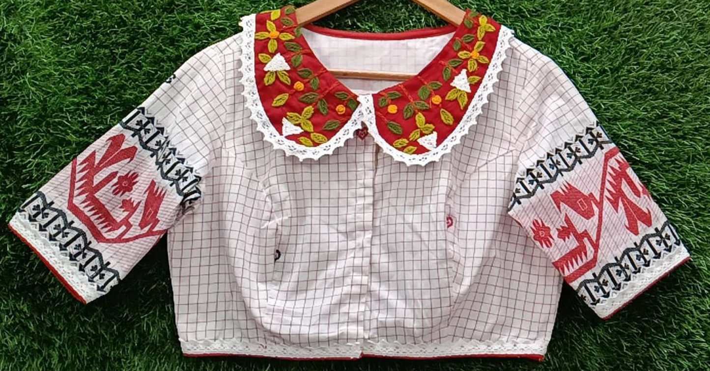 Jamdani Cotton Blouse - Collar embroidery
