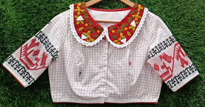 Jamdani Cotton Blouse - Collar embroidery