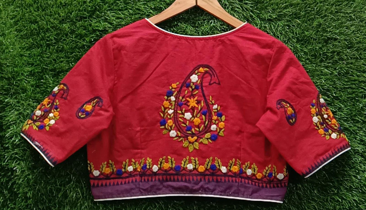 Paisley Hand-Embroidered Cotton Blouse