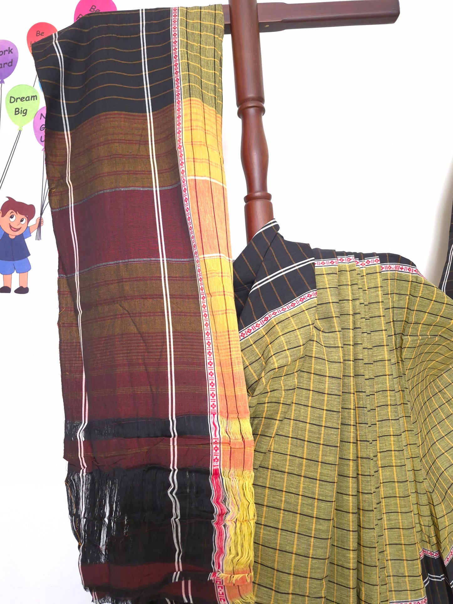 Chettinad Revival Saree - olive green checks